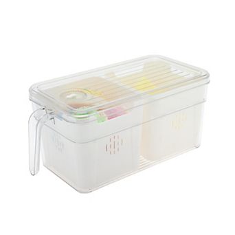 Reusable Rectangle Drain Food Storage Containers 2 Compartment White Transparent 1 Set