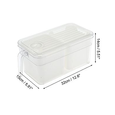 Reusable Rectangle Drain Food Storage Containers 2 Compartment White Transparent 1 Set