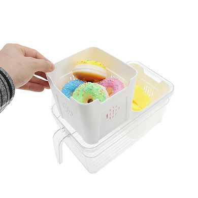 Reusable Rectangle Drain Food Storage Containers 2 Compartment White Transparent 1 Set
