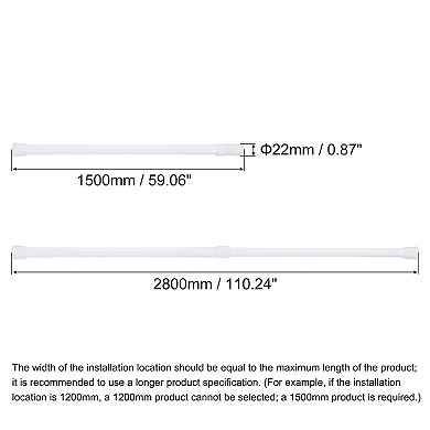 Tension Curtain Rod, Adjustable 59 to 110 inches, 0.79" Dia White Spring No Drilling Tension Rod