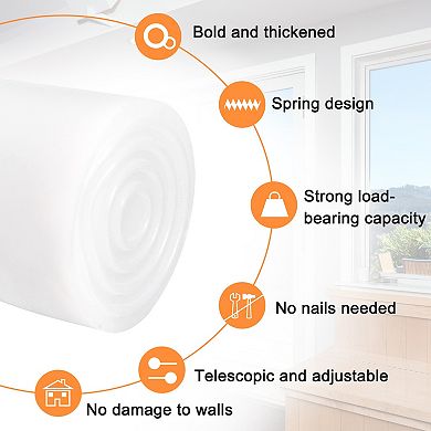 Tension Curtain Rod, Adjustable 59 to 110 inches, 0.79" Dia White Spring No Drilling Tension Rod