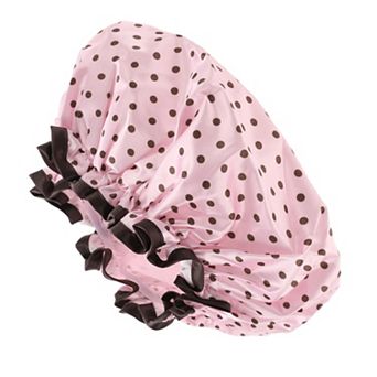 1 pc Women Double Layer Dots Shower Cap for Bathroom Vacation Travel Hotel