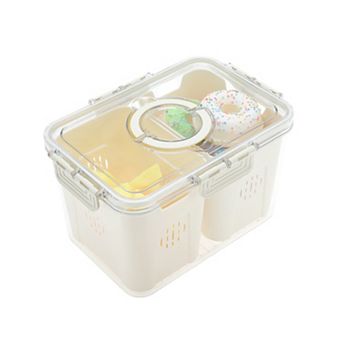 Durable Rectangle Drain Food Storage Containers 2 Compartment White Transparent 1 Set