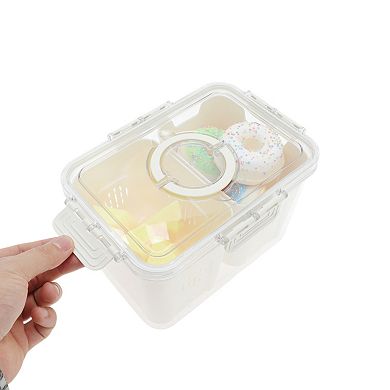 Durable Rectangle Drain Food Storage Containers 2 Compartment White Transparent 1 Set