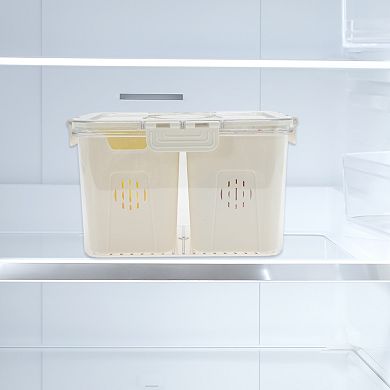 Durable Rectangle Drain Food Storage Containers 2 Compartment White Transparent 1 Set