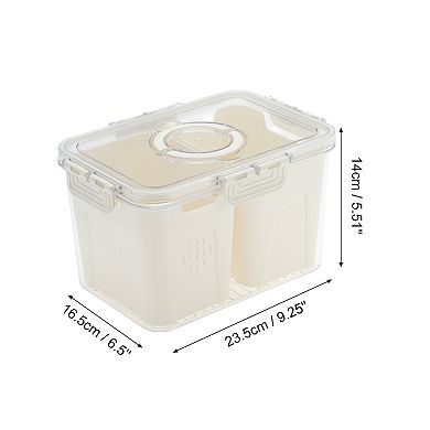 Durable Rectangle Drain Food Storage Containers 2 Compartment White Transparent 1 Set