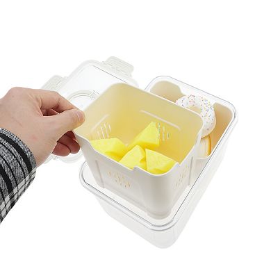 Durable Rectangle Drain Food Storage Containers 2 Compartment White Transparent 1 Set