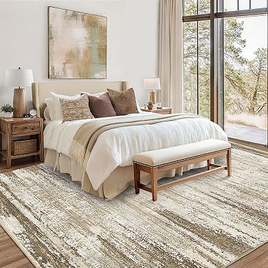 Garvee Machine Washable Non Slip Modern Abstract Striped Area Rug for Indoor Use
