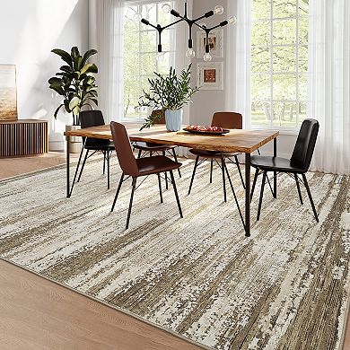 Garvee Machine Washable Non Slip Modern Abstract Striped Area Rug for Indoor Use