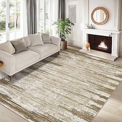 Garvee Machine Washable Non Slip Modern Abstract Striped Area Rug for Indoor Use