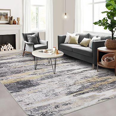Garvee Pearl Velvet Contemporary Abstract Printed Area Rug For Indoor Use