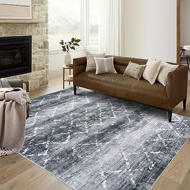 Garvee Faux Wool Machine Washable Modern Geometric Intention Printed Area Rug for Home Decor