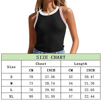 Women's Summer Sleeveless Tank Top Striped Form Fitting Crew Neck Ribbed Knit Basic Cami Shirts