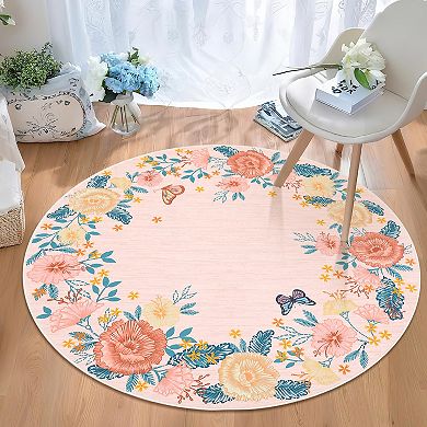 Garvee Machine Washable Pearl Velvet Modern Floral Printed Area Rug for Living Room