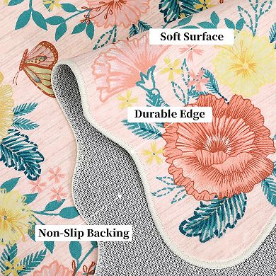 Garvee Machine Washable Pearl Velvet Modern Floral Printed Area Rug for Living Room