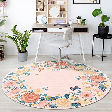Garvee Machine Washable Pearl Velvet Modern Floral Printed Area Rug for Living Room