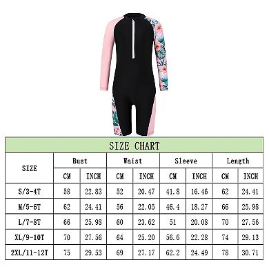 Kid Girls Rash Guard Sets One Piece Swimsuit with Zipper Patchwork Long Sleeve Beach Bathing Suit