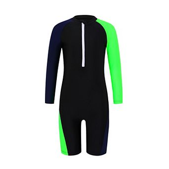 Kid Girls Rash Guard Sets One Piece Swimsuit with Zipper Patchwork Long Sleeve Beach Bathing Suit