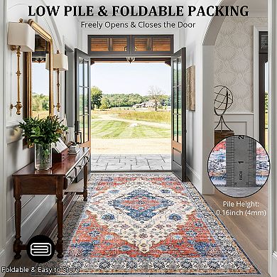 Garvee Vintage Washable Pearl Velvet Elegant Floral Printed Area Rug for Indoor Use