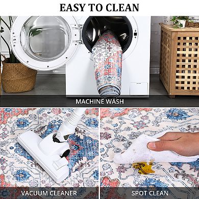 Garvee Vintage Washable Pearl Velvet Elegant Floral Printed Area Rug for Indoor Use