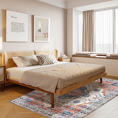 Garvee Vintage Washable Pearl Velvet Elegant Floral Printed Area Rug for Indoor Use