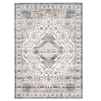 Garvee Vintage Washable Pearl Velvet Elegant Floral Printed Area Rug for Indoor Use