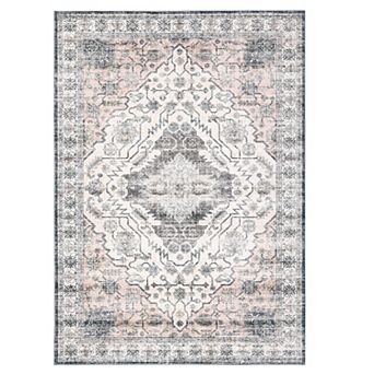 Garvee Vintage Washable Pearl Velvet Elegant Floral Printed Area Rug for Indoor Use