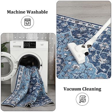 Garvee Machine Washable Area Rug Vintage Distressed Floral Printed Non Slip Carpet For Home
