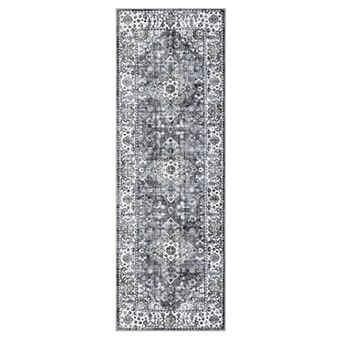 Garvee Machine Washable Area Rug Vintage Distressed Floral Printed Non Slip Carpet For Home