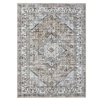 Garvee Machine Washable Area Rug Vintage Distressed Floral Printed Non Slip Carpet For Home