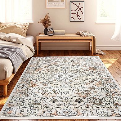 Garvee Machine Washable Non Slip Vintage Floral Printed Area Rug for Living Room