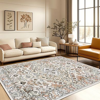 Garvee Machine Washable Non Slip Vintage Floral Printed Area Rug for Living Room