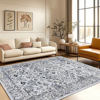 Garvee Machine Washable Non Slip Vintage Floral Printed Area Rug for Living Room