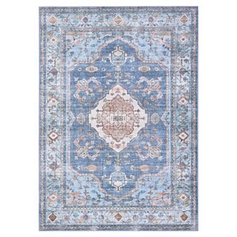 Garvee Machine Washable Faux Wool Vintage Floral Printed Area Rug for Living Room