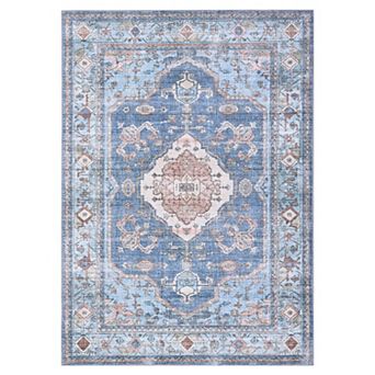 Garvee Machine Washable Faux Wool Vintage Floral Printed Area Rug for Living Room
