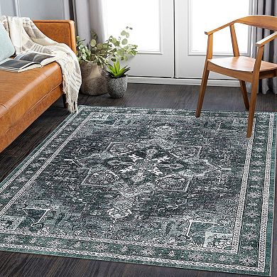 Garvee Machine Washable Area Rug Vintage Floral Printed Non Slip Carpet for Living Room