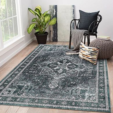 Garvee Machine Washable Area Rug Vintage Floral Printed Non Slip Carpet for Living Room