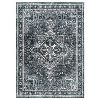 Garvee Machine Washable Area Rug Vintage Floral Printed Non Slip Carpet for Living Room