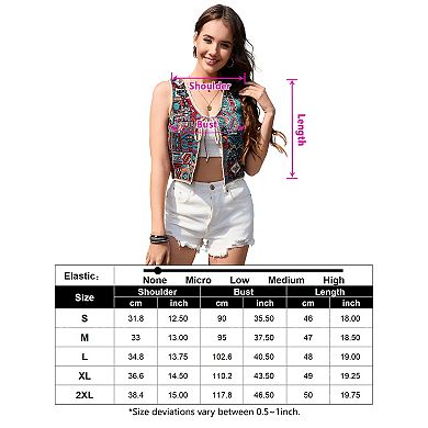 Women's Tie Front Vest Floral Print Embroidered Vintage Sleeveless Crochet Vest