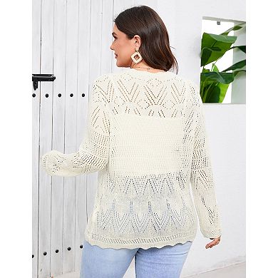 Women's Plus Size Tie Front Cardigan Sweaters Long Sleeve Bow Sweater Trendy Outerwear Tops