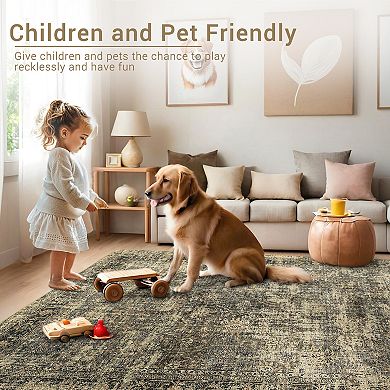 Garvee Pearl Velvet Vintage Abstract Printed Area Rug Folable Carpet for Home