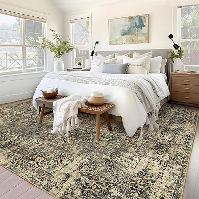 Garvee Pearl Velvet Vintage Abstract Printed Area Rug Folable Carpet for Home