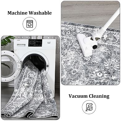 Garvee Vintage Machine Washable Area Rug Non Slip Foldable Carpet for Kitchen Bedroom Living Room