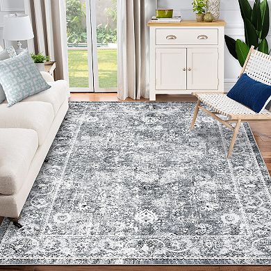 Garvee Vintage Machine Washable Area Rug Non Slip Foldable Carpet for Kitchen Bedroom Living Room
