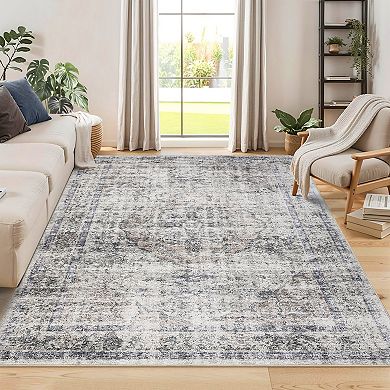 Garvee Machine Washable Faux Wool Vintage Distressed Printed Area Rug for Bedroom Living Room