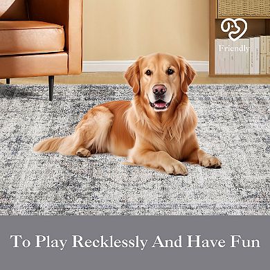 Garvee Machine Washable Faux Wool Vintage Distressed Printed Area Rug for Bedroom Living Room
