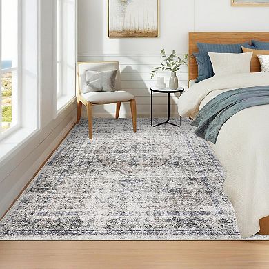Garvee Machine Washable Faux Wool Vintage Distressed Printed Area Rug for Bedroom Living Room