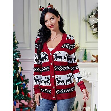 Women's Ugly Christmas Cardigans Button Down Open Front Knit Pullover Long Sleeve Sweaters