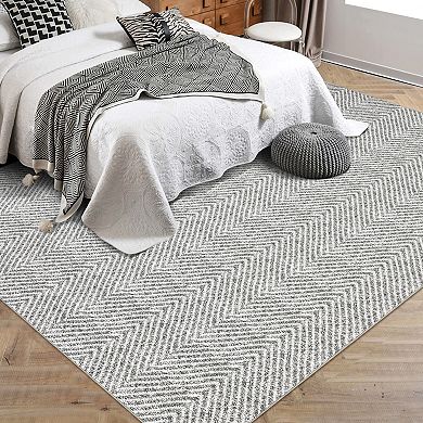 Garvee Machine Washable Non Slip Herringbone Pattern Printed Area Rug for Living Room