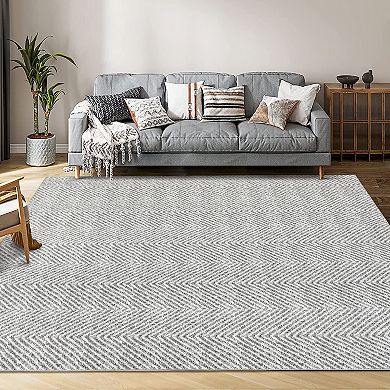 Garvee Machine Washable Non Slip Herringbone Pattern Printed Area Rug for Living Room